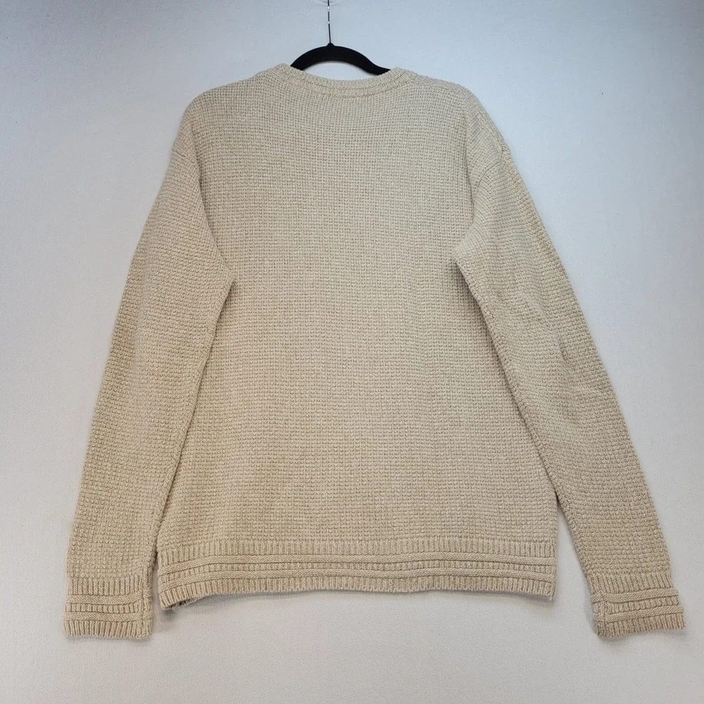 LA LOVING Sweater Vintage Mens L Beige Waffle Knit Crewneck Long Sleeve Pullover